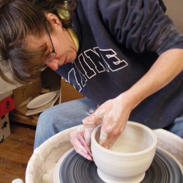 Wendy, throwing a pot